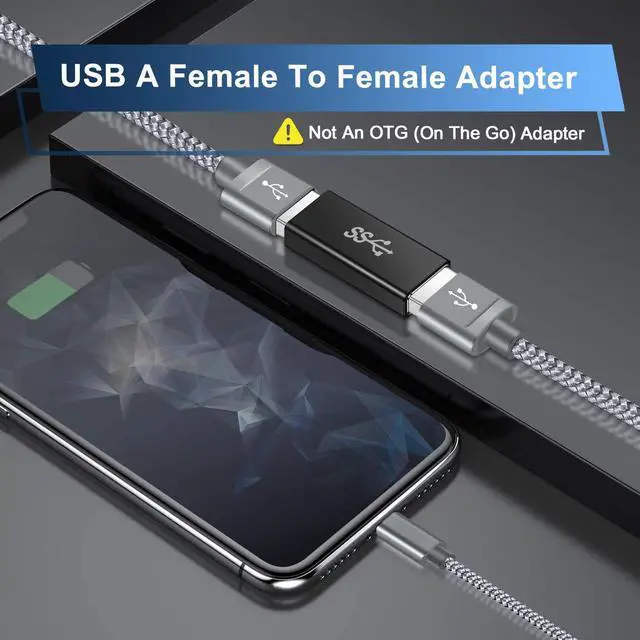 Alt view image 2 of 7 - USB Female to Female Adapter (3-Pack) USB 3.0 Female to Type A Female 3.0 Cable Coupler for Connecting Two USB Male Ends Cord Extension Connector (Black (Upgraded))