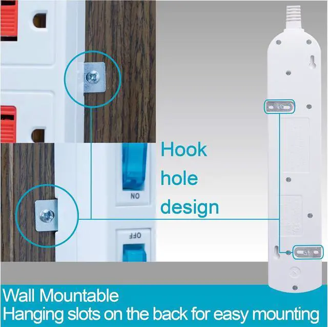 Alt view image 6 of 7 - KMC 6 Outlet Power Strip with Multi-Outlet Independent Switches, Overload Protector,4-Foot Cord