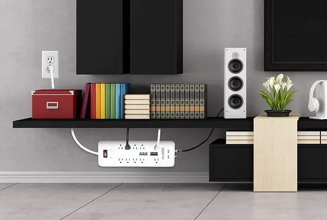 Alt view image 5 of 5 - Digital Energy 10-Outlet Straight Plug 4050 Joules Heavy Duty Surge Protector (8 FT, WHT)