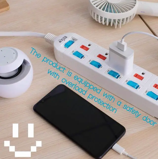 Alt view image 4 of 7 - KMC 6 Outlet Power Strip with Multi-Outlet Independent Switches, Overload Protector,4-Foot Cord