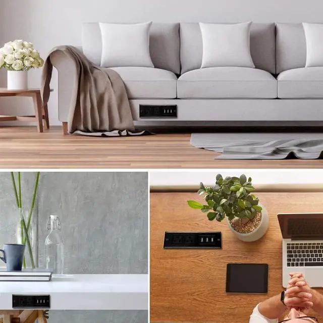 Alt view image 6 of 7 - Conference Recessed Power Strip Socket with USB Ports,Table Power Strip,Desktop Charging Station with 2-Outlets and 3 USB Ports(Max 3.5A)
