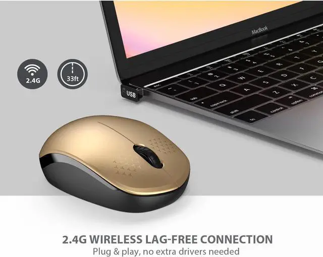 Alt view image 5 of 7 - Wireless Mouse with Nano USB Receiver - Seenda Noiseless 2.4G Wireless Mouse Portable Optical Mice Compatible for MacBook Notebook PC Laptop Computer - Black & Gold