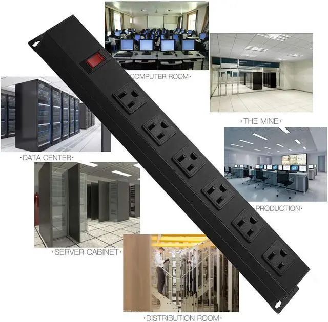 Alt view image 6 of 7 - Metal Wall Mount Power Strip, Mountable Power Outlet with 6 AC Outlets, Aluminum Alloy Mount Power Socket with Switch, 6 FT SJT 3/C 14AWG Power Cord, 15A 125V 1875W (6AC) Black