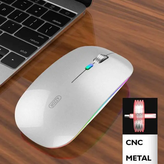 Alt view image 4 of 7 - LED Wireless Mouse Uiosmuph G12 Slim Rechargeable Wireless Silent Mouse 2.4G Portable USB Optical Wireless Computer Mice with USB Receiver and Type C Adapter (Silver)