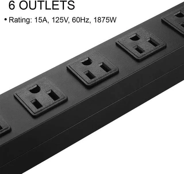 Alt view image 5 of 7 - Metal Wall Mount Power Strip, Mountable Power Outlet with 6 AC Outlets, Aluminum Alloy Mount Power Socket with Switch, 6 FT SJT 3/C 14AWG Power Cord, 15A 125V 1875W (6AC) Black