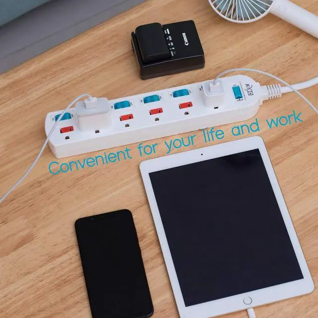 Alt view image 5 of 7 - KMC 6 Outlet Power Strip with Multi-Outlet Independent Switches, Overload Protector,4-Foot Cord