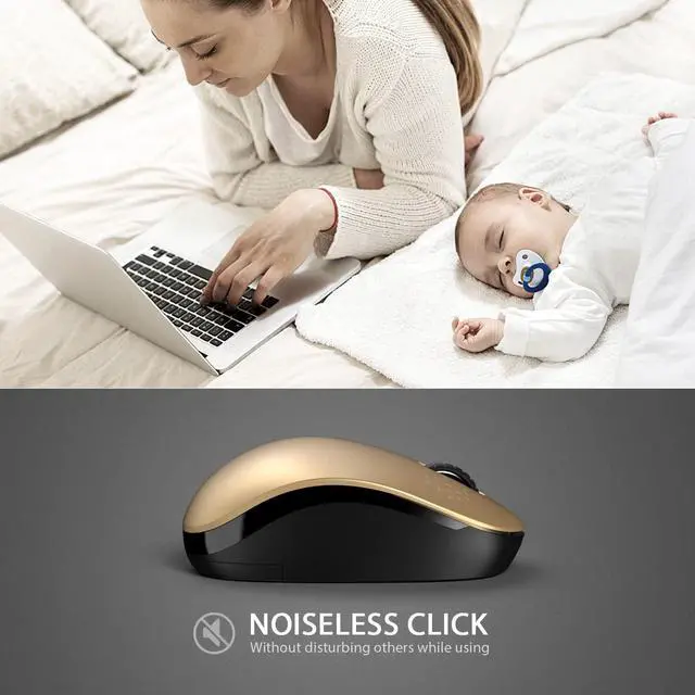 Alt view image 2 of 7 - Wireless Mouse with Nano USB Receiver - Seenda Noiseless 2.4G Wireless Mouse Portable Optical Mice Compatible for MacBook Notebook PC Laptop Computer - Black & Gold