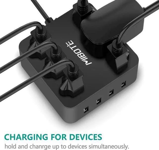 Alt view image 4 of 6 - Power Strip with USB, MIBOTE 6 AC Outlet with 4 Port USB Surge Protector Power Strip Charger 5ft Power Cord 1875W 100-240V for Travel, TV, Computer, Transformers, Power Bank