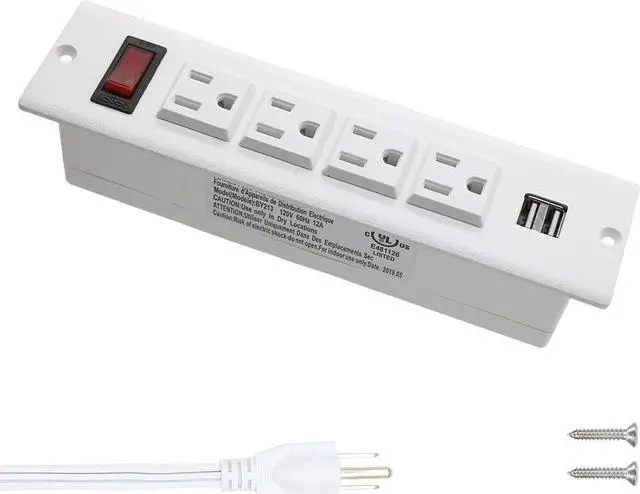 Main image of Recessed Power Strip Socket with USB Ports Mountable Desk Power Outlet Desktop Power Strip 4 AC Outlets 2 USB Ports for Conference Cabinet Sofa Countertop UL Listed