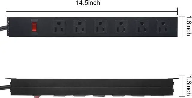 Alt view image 2 of 7 - Metal Wall Mount Power Strip, Mountable Power Outlet with 6 AC Outlets, Aluminum Alloy Mount Power Socket with Switch, 6 FT SJT 3/C 14AWG Power Cord, 15A 125V 1875W (6AC) Black