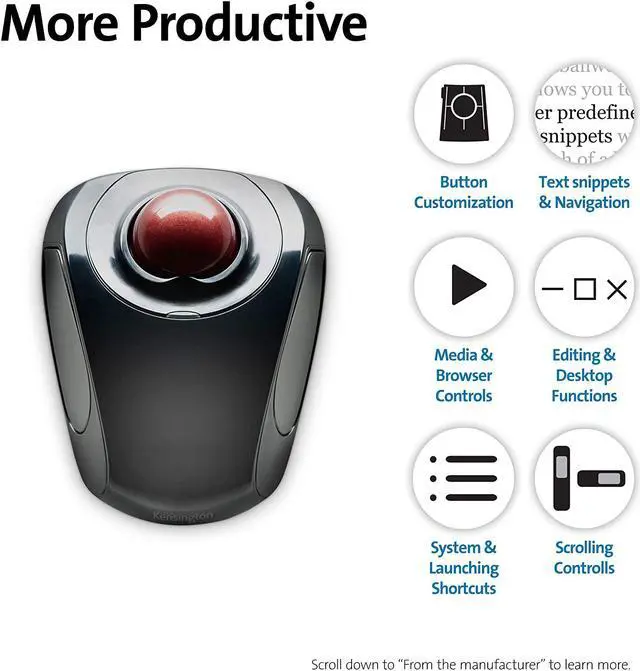 Alt view image 5 of 6 - Orbit Wireless Trackball Mouse with Touch Scroll Ring (K72352US) Black