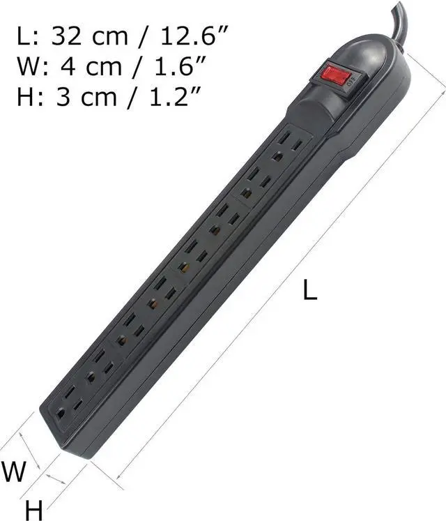 Alt view image 4 of 7 - 8 Port Power Strip Surge Protector, 6 Feet Cord with Lit Switch, for Home Office School Shop Garage, Wall Mountable,750J 15A 125V 1875W, 14AWG, UL Listed, Black