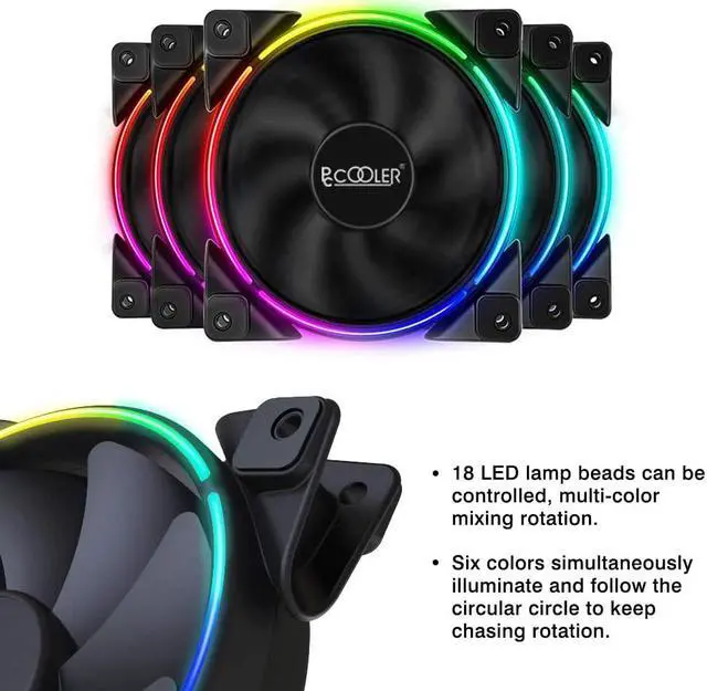 Alt view image 3 of 5 - Pccooler 120mm Fan Moonlight Series, PC-3M120 RGB LED Computer Case Fan - PWM PC Cooling Fan - Dual Light Loop Quiet Fan/Multiple Light Modes with Controller for PC Cases, CPU Coolers