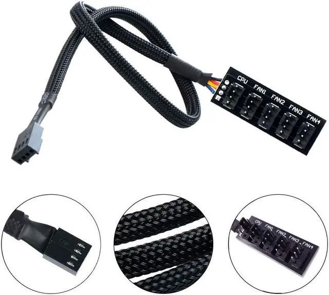 Alt view image 2 of 5 - Endlesss PWM Fan Hub Splitter 4 Pin Black Sleeved 1 to 5 Way PC CPU Cooling Case Fan Splitter Hub Adapter Cable for Computer Cooler Case Fans 4-Pin & 3-Pin 14 Inches (2 Pack)