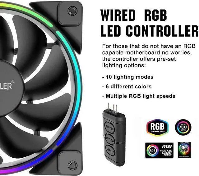 Alt view image 5 of 5 - Pccooler 120mm Fan Moonlight Series, PC-3M120 RGB LED Computer Case Fan - PWM PC Cooling Fan - Dual Light Loop Quiet Fan/Multiple Light Modes with Controller for PC Cases, CPU Coolers