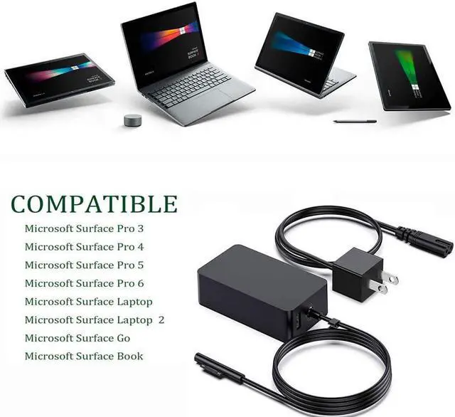 Alt view image 6 of 7 - Surface Charger, 44W 15V 2.58A Power Supply AC Adapter Charger for Microsoft Surface Pro 3/4/5/6/7, Surface Laptop 3/2/1, Surface Go/Book, with 6ft Power Cord