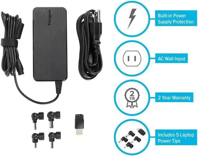 Alt view image 4 of 6 - Targus 90W AC Semi-Slim Universal Laptop Charger with 6-Foot Cable, Includes 5 Power Tips Compatible with Major Brands: Acer, ASUS, HP, Compaq, Dell, Toshiba, Gateway, IBM, Lenovo, Fujitsu (APA90US)