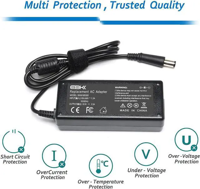 Alt view image 5 of 6 - EBKK 65W Charger for HP EliteBook 840 G1 G2 Probook 430 440 450 455 G1 G2 640 645 650 655 G1 EliteBook 745 810 820 840 850 G1 G2 Pavilion DV4 DM4 DV7 DV6 DV5 G60 2000-2B09WM 2000-2A20NR Power Cord
