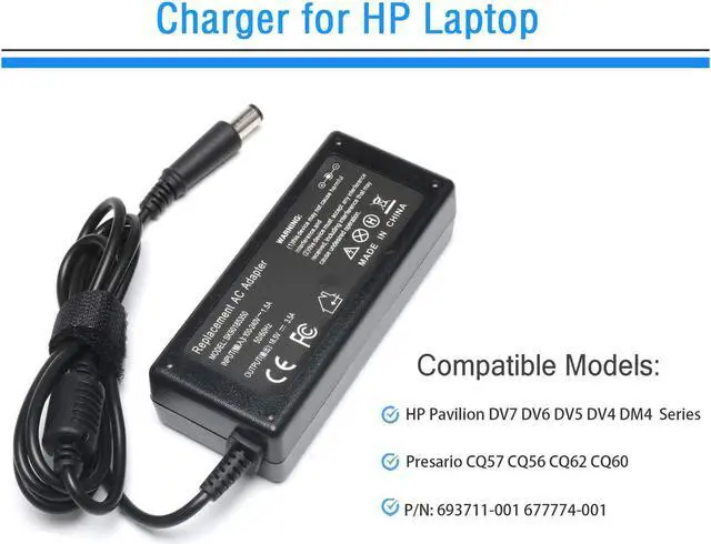Alt view image 3 of 7 - 18.5V 3.5A 65W Ac Adapter for HP Pavilion DV7 DV6 DV5 DV4 DM4 G7 G6 G4 Series;Charger for Probook-Elitebook-Compaq-Presario CQ57 CQ56 CQ62 CQ60 2000-2B09WM 2000-2A20NR Laptop Adapter Power Cord