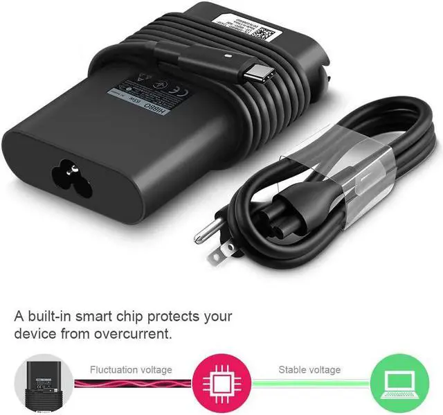 Alt view image 5 of 7 - USB-C Laptop Charger 65W 45W for Dell XPS 12 9250 XPS 13 9350 9360 9365 9370 9380, Latitude 7370 7280 7480 5480 7275 5290 7490 LA65NM170 2YKOF with Type c(USB-C/USBC) Tip AC Adapter Power Supply