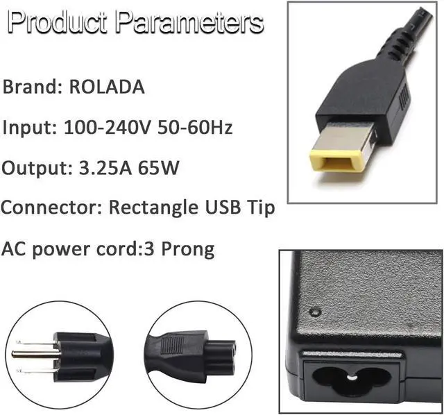 Alt view image 3 of 7 - 3.25A 65W Laptop Ac Adapter Charger for Lenovo IdeaPad Yoga 2 11 11s 13 2 Pro13 13-2191 2191-2XU 2191-33U 59370520 59370528; Flex 2 15 15D 14 10 G40 G50 0B47455; IdeaPad S210 U430 U530 Power Cord