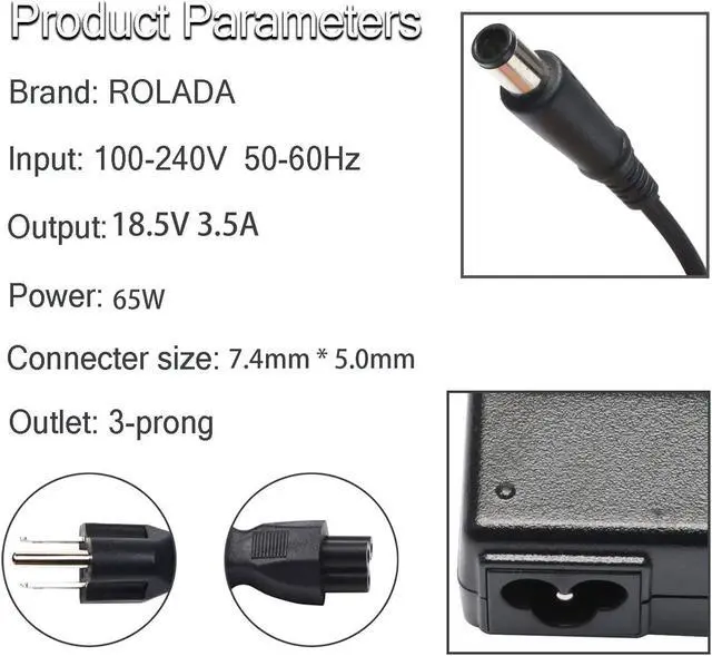 Alt view image 2 of 7 - 18.5V 3.5A 65W Ac Adapter for HP Pavilion DV7 DV6 DV5 DV4 DM4 G7 G6 G4 Series;Charger for Probook-Elitebook-Compaq-Presario CQ57 CQ56 CQ62 CQ60 2000-2B09WM 2000-2A20NR Laptop Adapter Power Cord