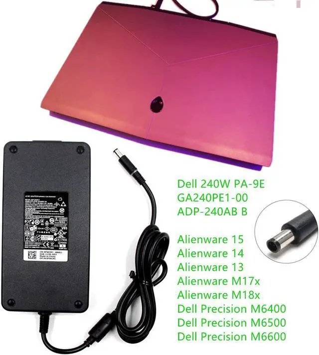 Alt view image 4 of 6 - Slim 240W 19.5V 12.3A Power Adapter Charger PA-9E GA240PE1-00 for Dell Alienware M17X M18X X51 13 15 17 R2 R3 R4 R5 Precision 7710 7720 7730 M6400 M6500 M6600 M6700 M6800 Laptop Charger Power Supply C