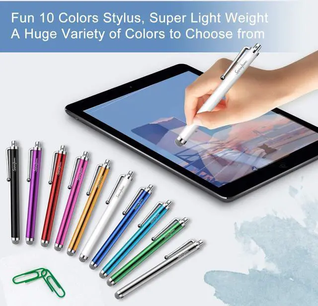 Alt view image 7 of 7 - 10 Pack Stylus Pens for Touch Screens Mesh Fiber Tip Stylus Pens for ipad iPhone Tablets  All Precision Capacitive Universal Touch Screen Devices