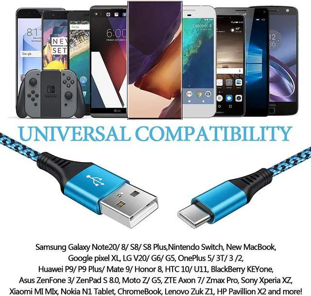 Alt view image 7 of 7 - [4Pack/6FT] USB Type C to USB A Cable AILKIN Fast Charging Long Android USBC Phone Power Charger Braided Cord for Samsung Galaxy LG Stylo Google Pixel Z Play Droid Motorola Android Type-C Cables