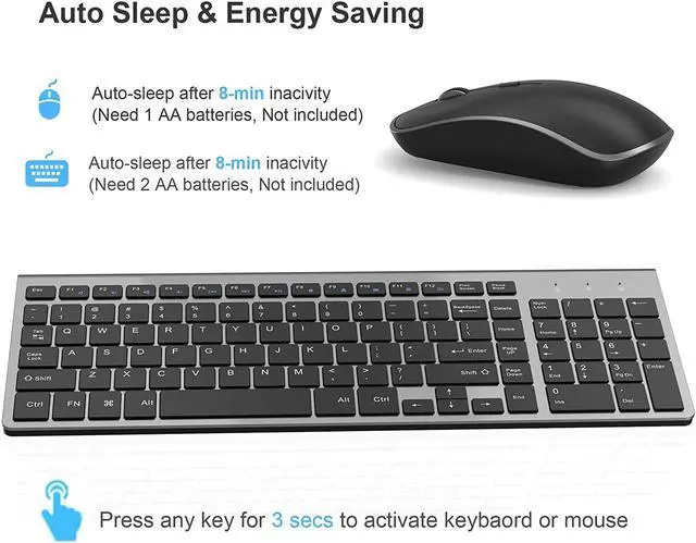 Alt view image 3 of 7 - JOYACCESS Wireless Keyboard Mouse Combo, 2.4G Compact and Ultra Slim Wireless Keyboard and Mouse for Windows, Computer, Desktop, PC, Laptop (Grey)