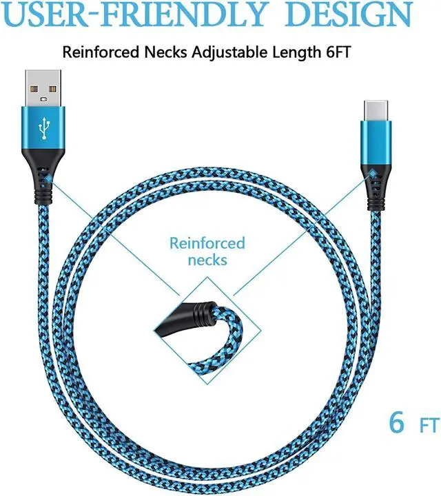 Alt view image 3 of 7 - [4Pack/6FT] USB Type C to USB A Cable AILKIN Fast Charging Long Android USBC Phone Power Charger Braided Cord for Samsung Galaxy LG Stylo Google Pixel Z Play Droid Motorola Android Type-C Cables