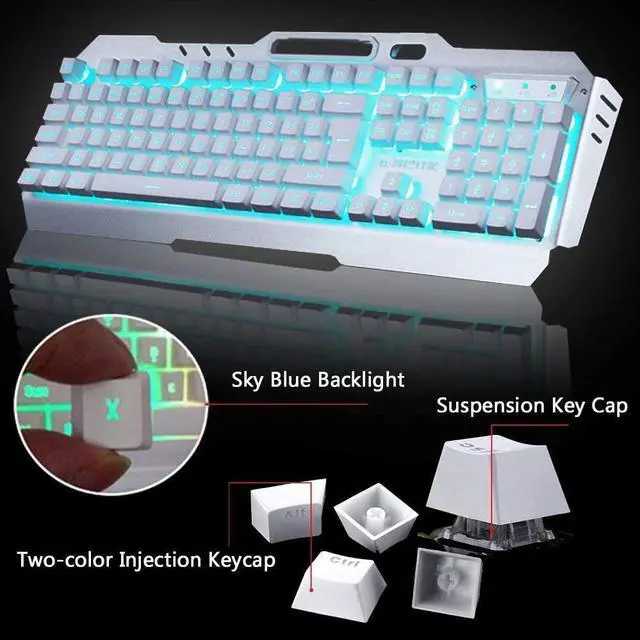 Alt view image 5 of 7 - Wireless Keyboard and Mouse, Blue LED Backlit Rechargeable Keyboard with 3800mAh Battery, Metal Panel, Removable Hand Rest Mechanical Feel, 7 Color Gaming Mute Mouse for PC Gamers
