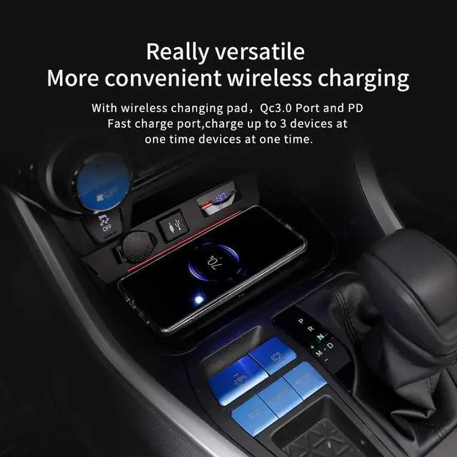 Alt view image 4 of 6 - Car Wireless Charger Mount fit for Toyota RAV4 2019-2024,QC 3.0 Fast Charging Compatible with iPhone,,Qi WPC Qi 3.0 Wireless Charging,2 USB Port 36W Wireless Charger Pad
