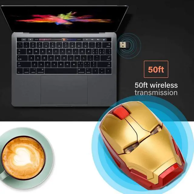 Alt view image 5 of 6 - Ergonomic Wireless Mouse Cool Iron Man Mouse 2.4G Portable Mobile Computer Click Silent Mouse Optical Mice with USB Receiver, Black or Golden for Notebook PC Laptop Computer Mac Book, Add a Keychain