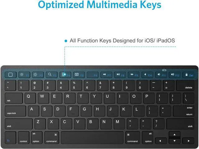 Alt view image 6 of 7 - OMOTON Ultra-Slim Bluetooth Keyboard for iPad,iPad Pro/Air/Mini,iPhone | Stable Wireless iOS Keyboard with 12 Multimedia Keys, Portable Size for Office, Business, Travel, School, Black