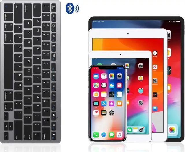 Alt view image 6 of 7 - OMOTON Ultra-Slim Bluetooth Keyboard Compatible with iPad 10.9(10th/ 9th/ 8th Generation)/ 10.2, iPad Air 5th Generation, iPad Pro 11/12.9, iPad Mini, and More Bluetooth Enabled Devices, Grey