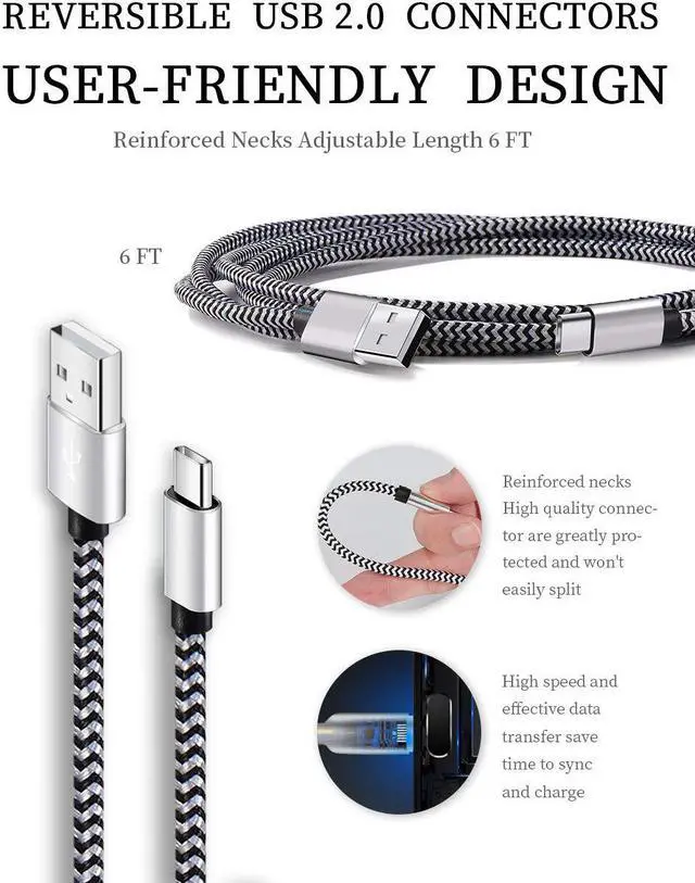 Alt view image 4 of 7 - Teeind USB Type C Cable Fast Charging, Tpc001 5 Pack(6Ft 3A) Braided C Charger Cables Compatible with Samsung S10e/note 9/s10/s9/s8 Plus/A80/A50/A20