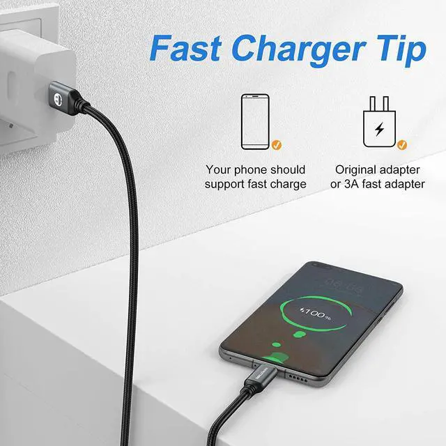 Alt view image 6 of 6 - USB Type-C to A Cable 5pack 6ft Braided Fast Charging 3A Quick Charger Cord 6 Foot Compatible iPhone 16/15  Galaxy S10 S9 S8 Plus Note 10 9 8 LG V50 V40 G8 G7(Grey)