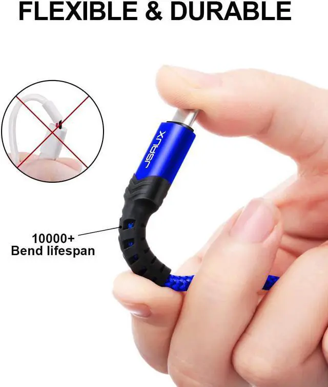 Alt view image 3 of 7 - USB-C Cable 3A Fast Charging JSAUX 3-Pack (10ft+6.6ft+3.3ft)USB A to Type C Charge Nylon Braided Cord Compatible with Samsung Galaxy S20 S10 S9 S8 Plus Note 10 9 8PS5 ControllerUSB C Charger(Blue)