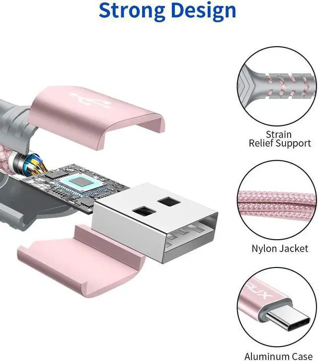 Alt view image 7 of 7 - USB-C Cable 3A Fast Charging JSAUX 3-Pack (10ft+6.6ft+3.3ft)USB A to Type C Charge Nylon Braided Cord Compatible with Samsung Galaxy S20 S10 S9 S8 Plus Note 10PS5 ControllerUSB C Charger(Rose Gold)