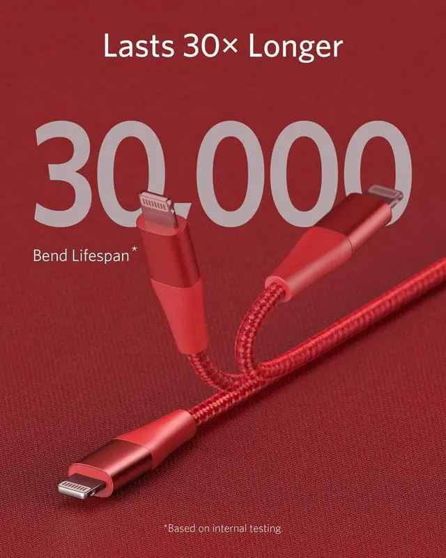 Alt view image 5 of 7 - USB C to Lightning Cable [3ft MFi Certified] Powerline+ II Nylon Braided Cable for iPhone 13 13 Pro 12 Pro Max 12 11 X XS XR 8 Plus  Supports Power Delivery (RED)