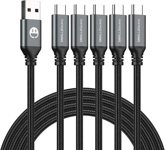 Main image of USB Type-C to A Cable 5pack 6ft Braided Fast Charging 3A Quick Charger Cord 6 Foot Compatible iPhone 16/15  Galaxy S10 S9 S8 Plus Note 10 9 8 LG V50 V40 G8 G7(Grey)