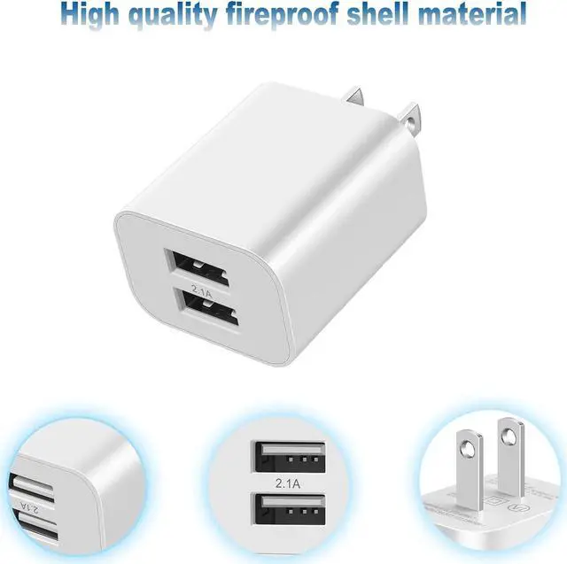 Alt view image 6 of 7 - USB Wall Charger Block 2Pack Dual Port Cube Plug Power Charging Adapter Brick for  iPhone 15/14/13/12/XS Max/XR/X/8/8 Plus/7/6S/6S Plus/6/SE/5S/5C/iPad Mini/Air/ Galaxy Kindle Fire LG