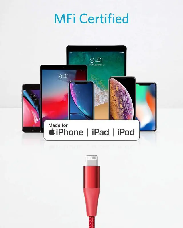 Alt view image 4 of 7 - USB C to Lightning Cable [3ft MFi Certified] Powerline+ II Nylon Braided Cable for iPhone 13 13 Pro 12 Pro Max 12 11 X XS XR 8 Plus  Supports Power Delivery (RED)
