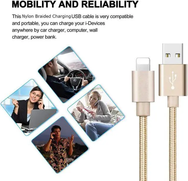Alt view image 5 of 5 - Compatible Phone Cable [2Pack] 2FT Nylon Braided Fast Charging USB Cord Replcement for Phone X 8 8 Plus 7 7 Plus 6s 6s Plus 6 6 Plus 5 5S 5C SE Pad Air Mini and More (2 Pack Gold 2 FT)