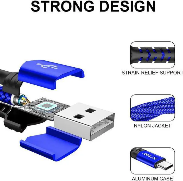 Alt view image 6 of 7 - USB-C Cable 3A Fast Charging JSAUX 3-Pack (10ft+6.6ft+3.3ft)USB A to Type C Charge Nylon Braided Cord Compatible with Samsung Galaxy S20 S10 S9 S8 Plus Note 10 9 8PS5 ControllerUSB C Charger(Blue)
