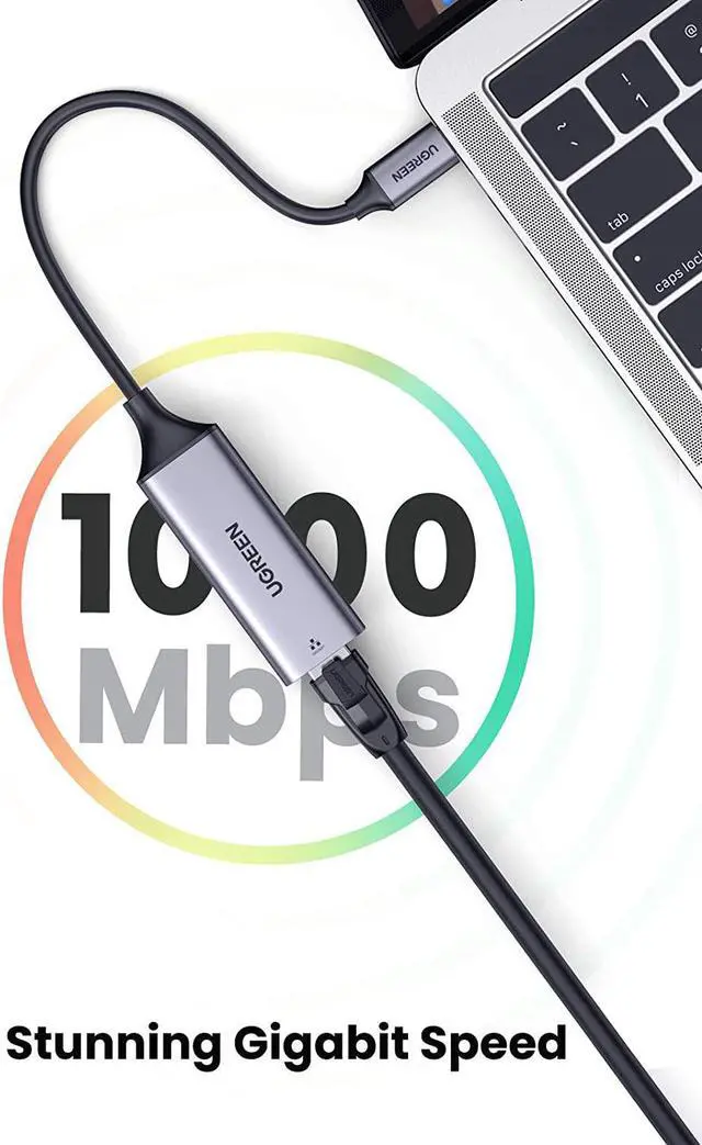 Alt view image 2 of 7 - UGREEN USB C to Ethernet Adapter RJ45 to Thunderbolt 3 Type C Gigabit Network LAN 1000Mbps Converter Compatible with MacBook Pro Air iPad Pro Surface Book Chromebook Dell XPS Galaxy S20 S10, and More