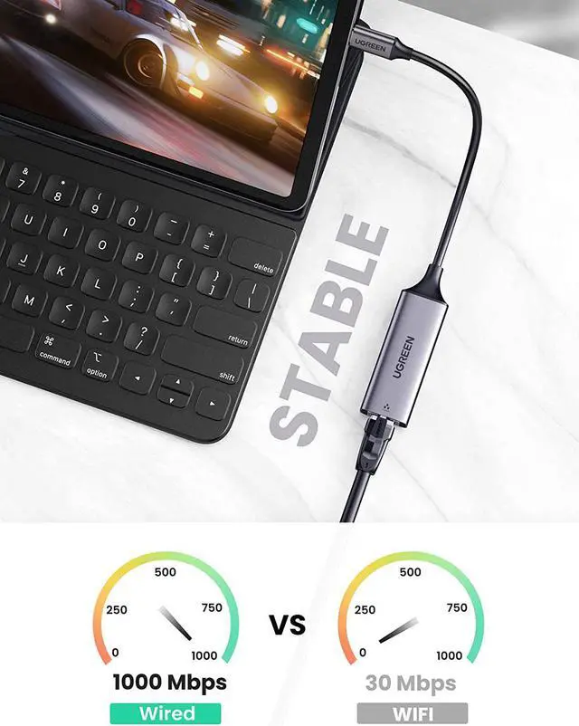 Alt view image 3 of 7 - UGREEN USB C to Ethernet Adapter RJ45 to Thunderbolt 3 Type C Gigabit Network LAN 1000Mbps Converter Compatible with MacBook Pro Air iPad Pro Surface Book Chromebook Dell XPS Galaxy S20 S10, and More