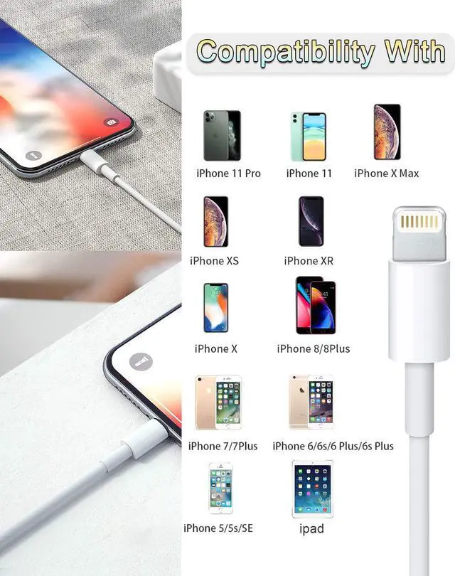 Alt view image 7 of 7 - 4 Pack [Apple MFi Certified] Apple Charging Cables 6ft iPhone Chargers Lightning Cable 6 Foot Fast iPhone Charging Cord for iPhone 12/11/11Pro/11Max/ X/XS/XR/XS Max/8/7 ipad(White)