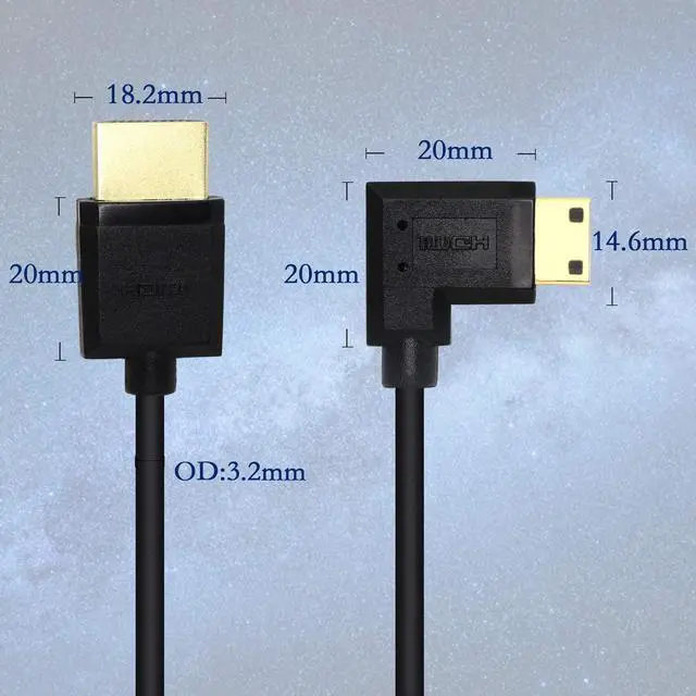 Alt view image 4 of 7 - 15CM Mini HDMI to HDMI Short Cable 90&deg Right Bending High Speed Mini HDMI Male to HDMI 2.0 Male Adapter Connector Cable Support 4k@60HZ YOUCHENG for Raspberry Pi Tablet Camera Etc (R)